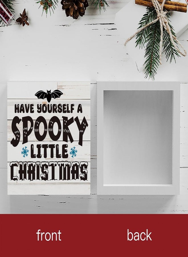 WRSUNT Rustic Winter Have Yourself a Spooky Little Christmas Bat Wood Box Sign, Farmhouse Christmas Santa Artwork Decor, Wood Square Sign Desk Block Signs Home Shelf Office Decoration 5 x 5 Inches - Image 2
